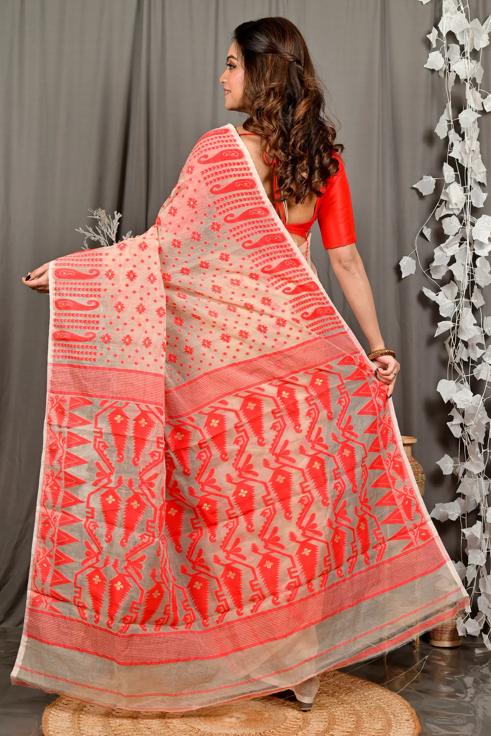 Cream Cotton Folai Jamdani Saree (3111)