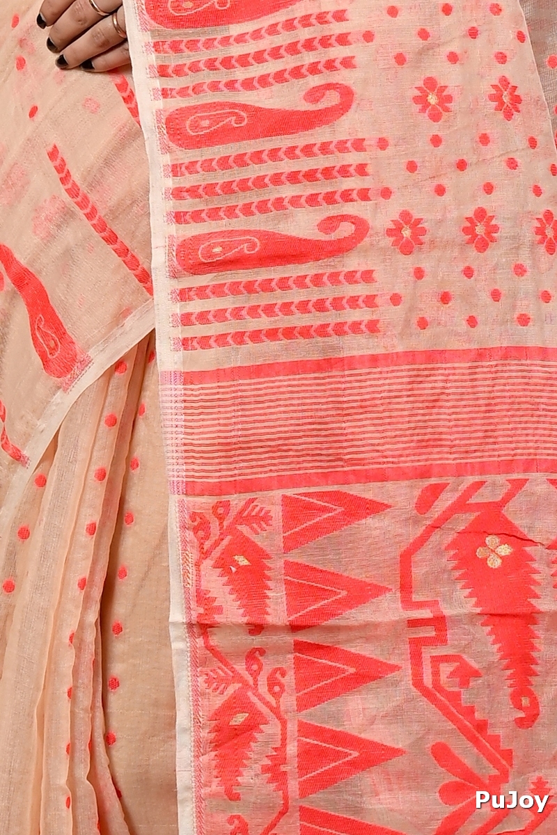 Cream Cotton Folai Jamdani Saree (3111)