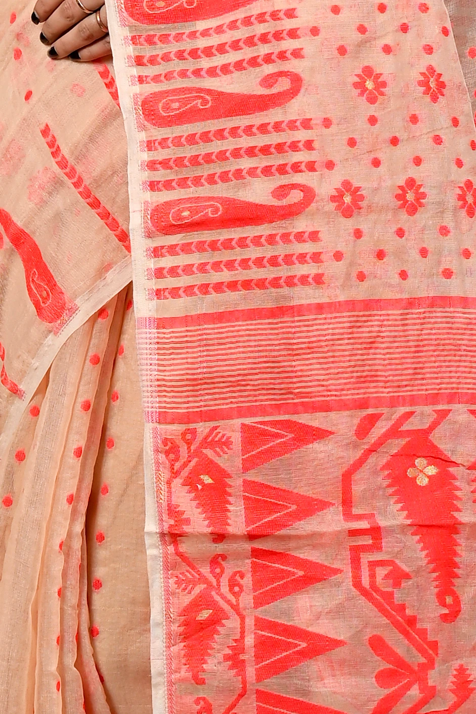 Cream Cotton Folai Jamdani Saree (3111)