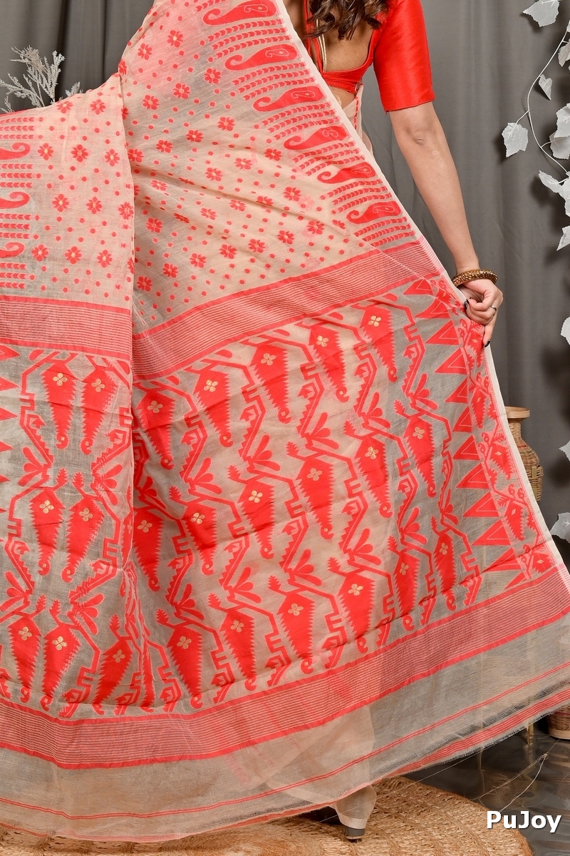 Cream Cotton Folai Jamdani Saree (3111)
