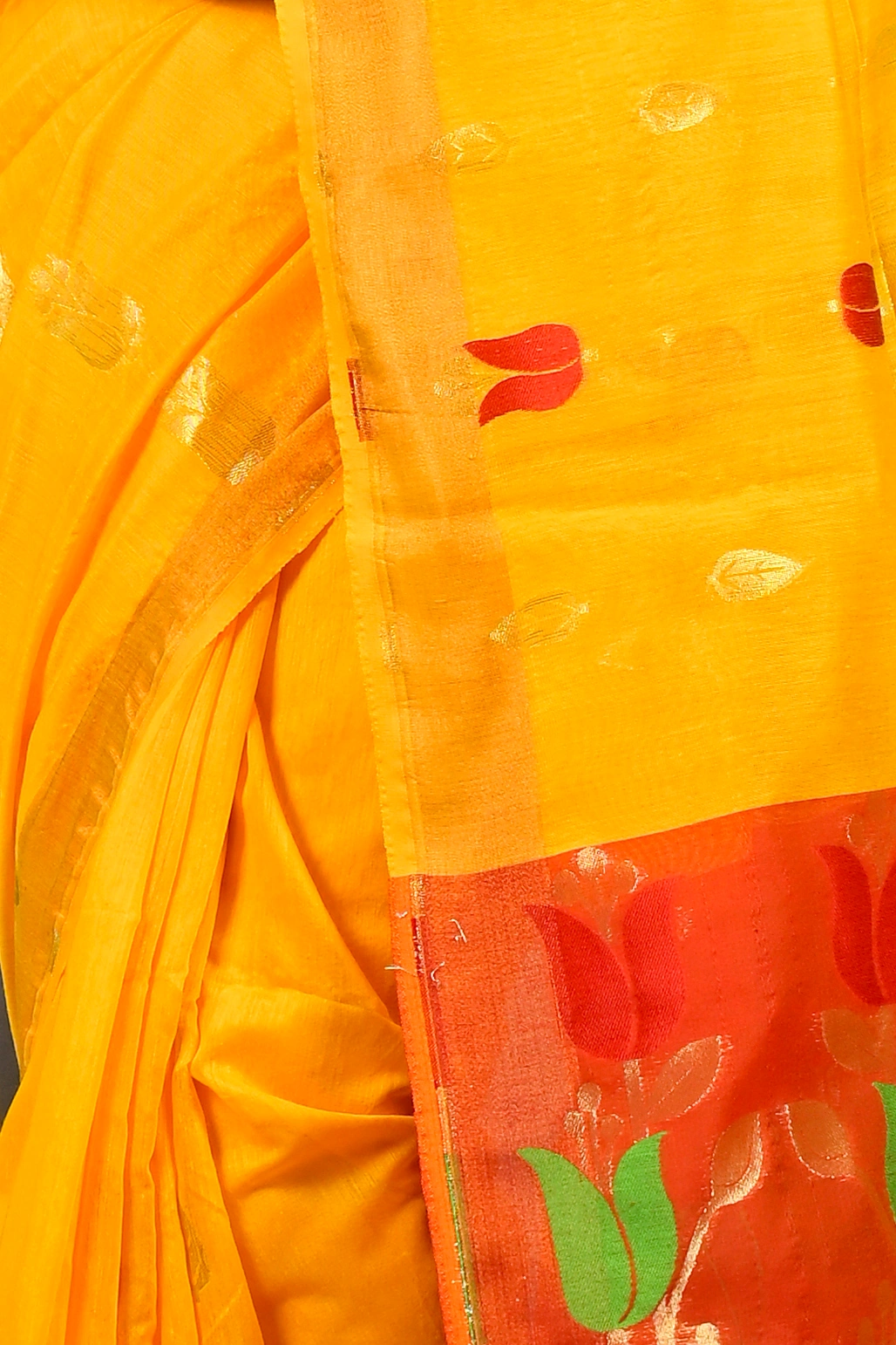 Yellow Red Blended Cotton Foyani Hand Loom Saree (3113)