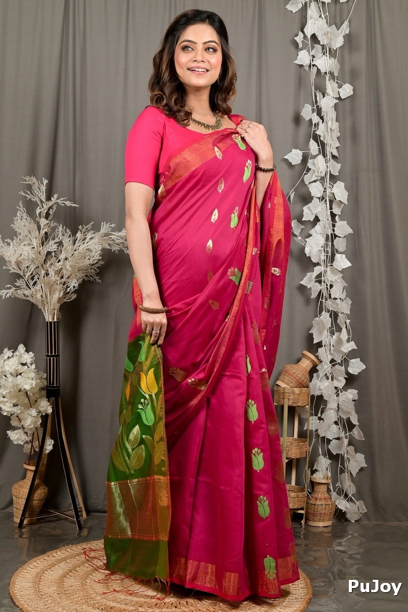 Purple Green Blended Cotton Foyani Hand Loom Saree (3114)