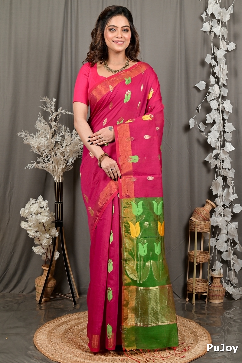 Purple Green Blended Cotton Foyani Hand Loom Saree (3114)