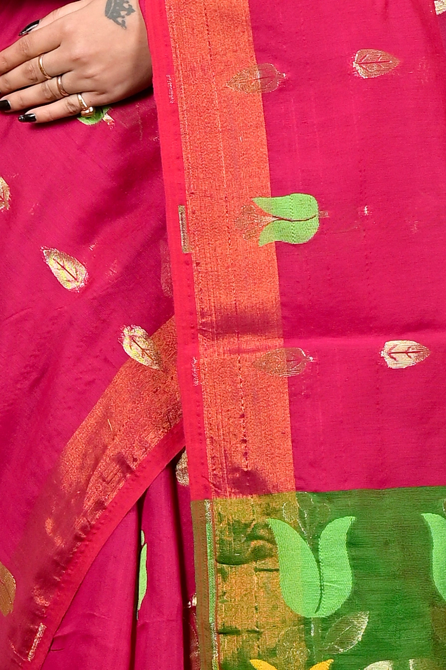 Purple Green Blended Cotton Foyani Hand Loom Saree (3114)