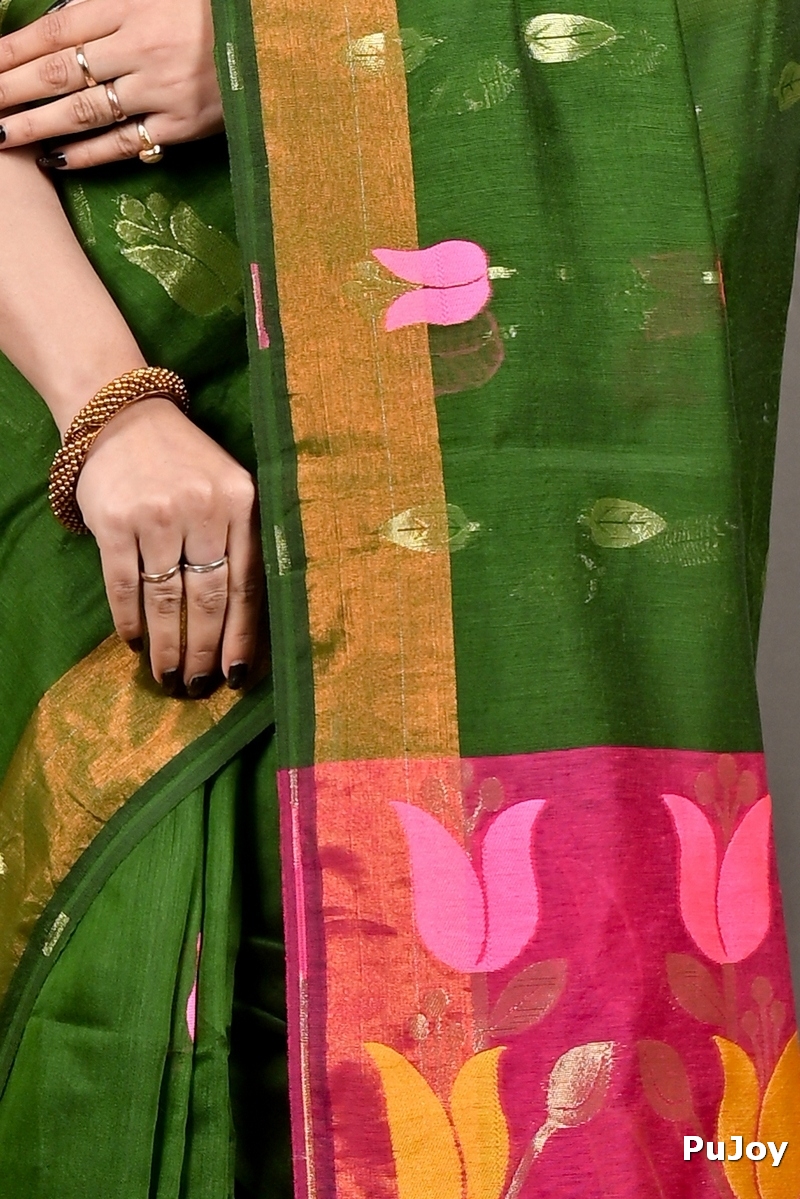 Dark Green Purpel Blended Cotton Foyani Hand Loom Saree (3115)