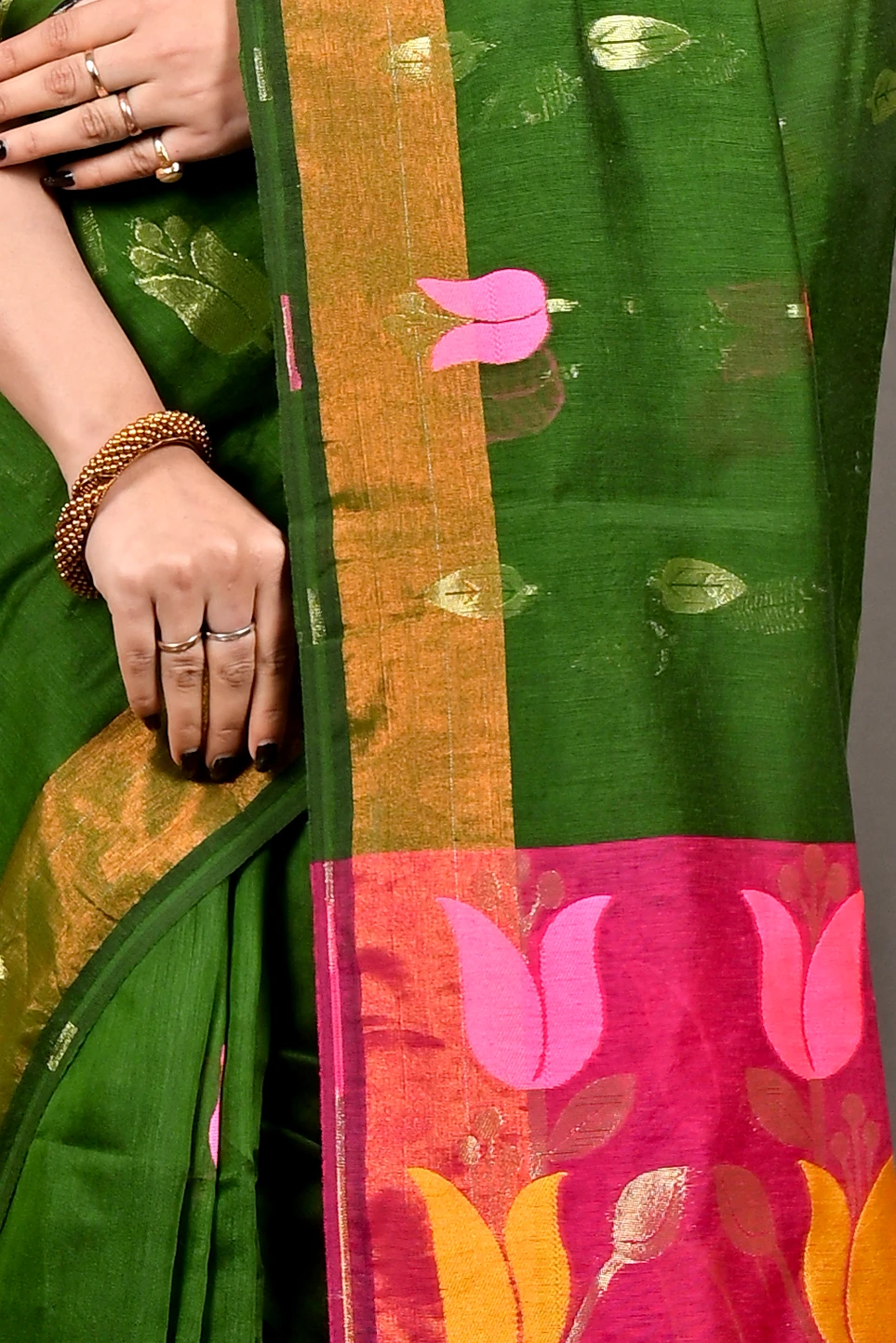 Dark Green Purpel Blended Cotton Foyani Hand Loom Saree (3115)