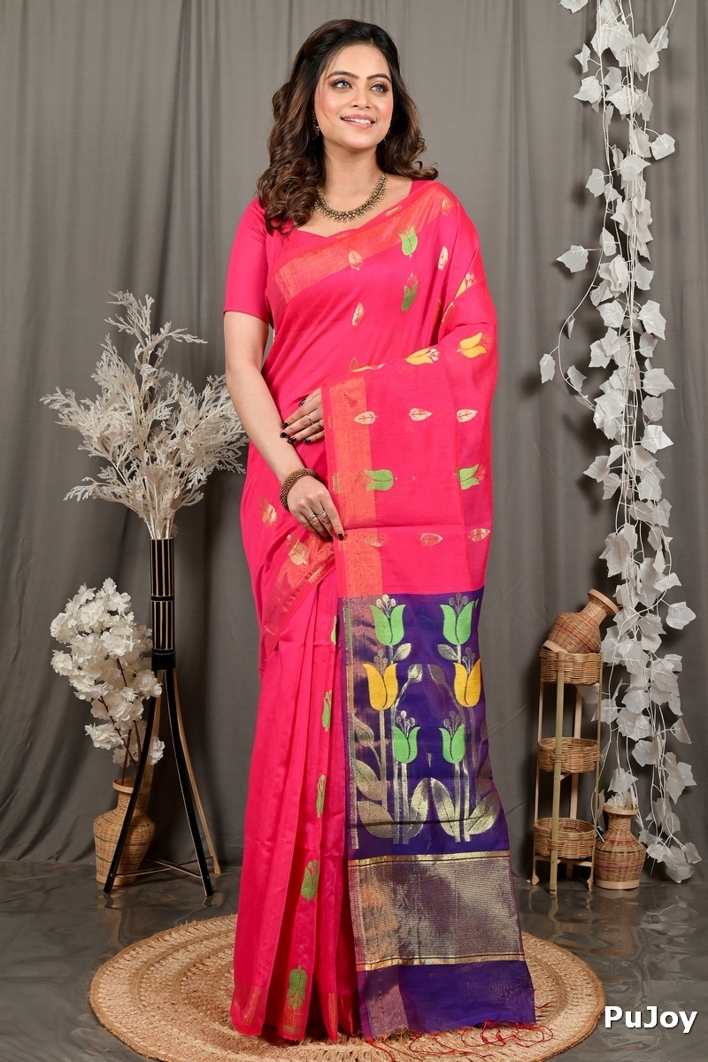 Pink Purple Blended Cotton Foyani Hand Loom Saree (3116)