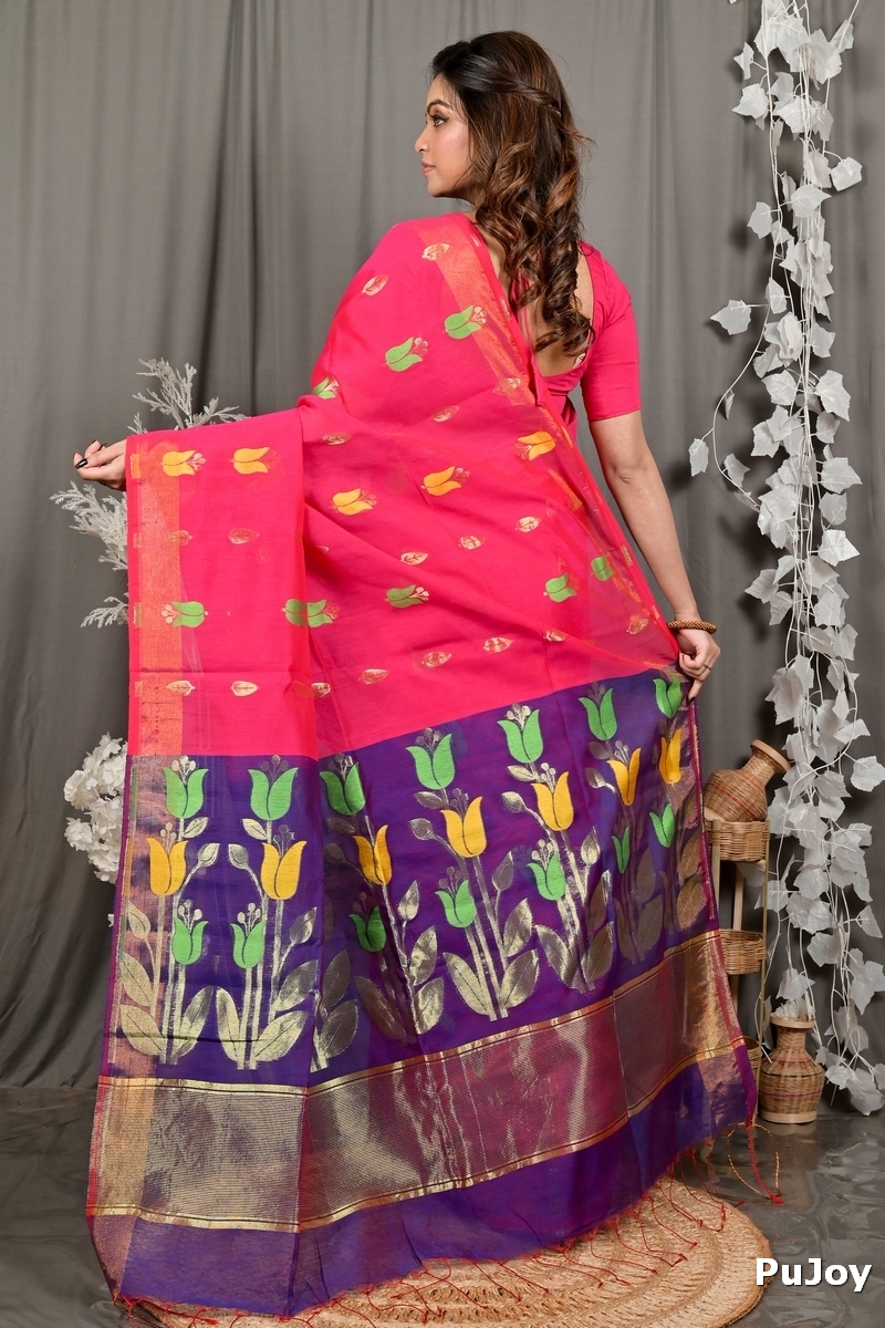 Pink Purple Blended Cotton Foyani Hand Loom Saree (3116)