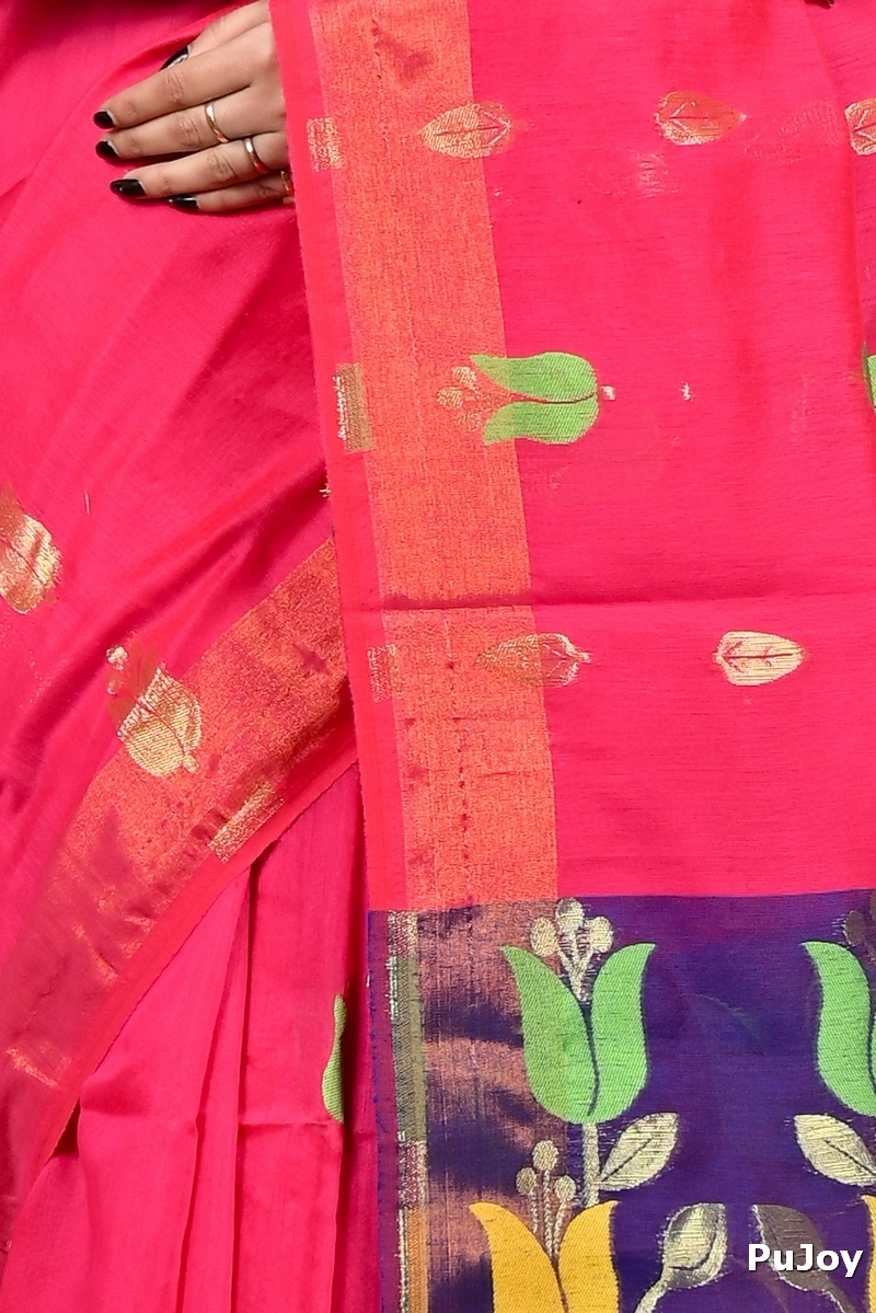 Pink Purple Blended Cotton Foyani Hand Loom Saree (3116)