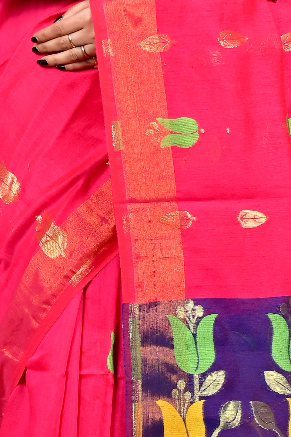 Pink Purple Blended Cotton Foyani Hand Loom Saree (3116)