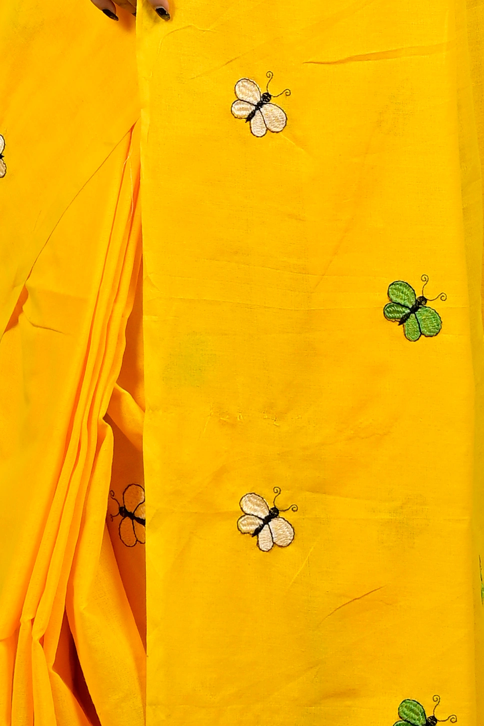 Yellow Blended Cotton Foyeli Embroidery Handloom saree (3119)