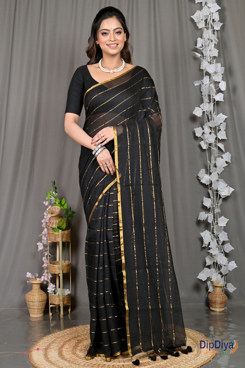 Black Mal Cotton Pari Hand Loom Saree (312)