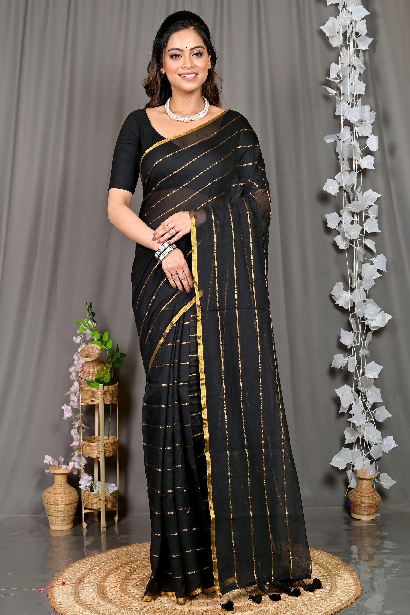 Black Mal Cotton Pari Hand Loom Saree (312)