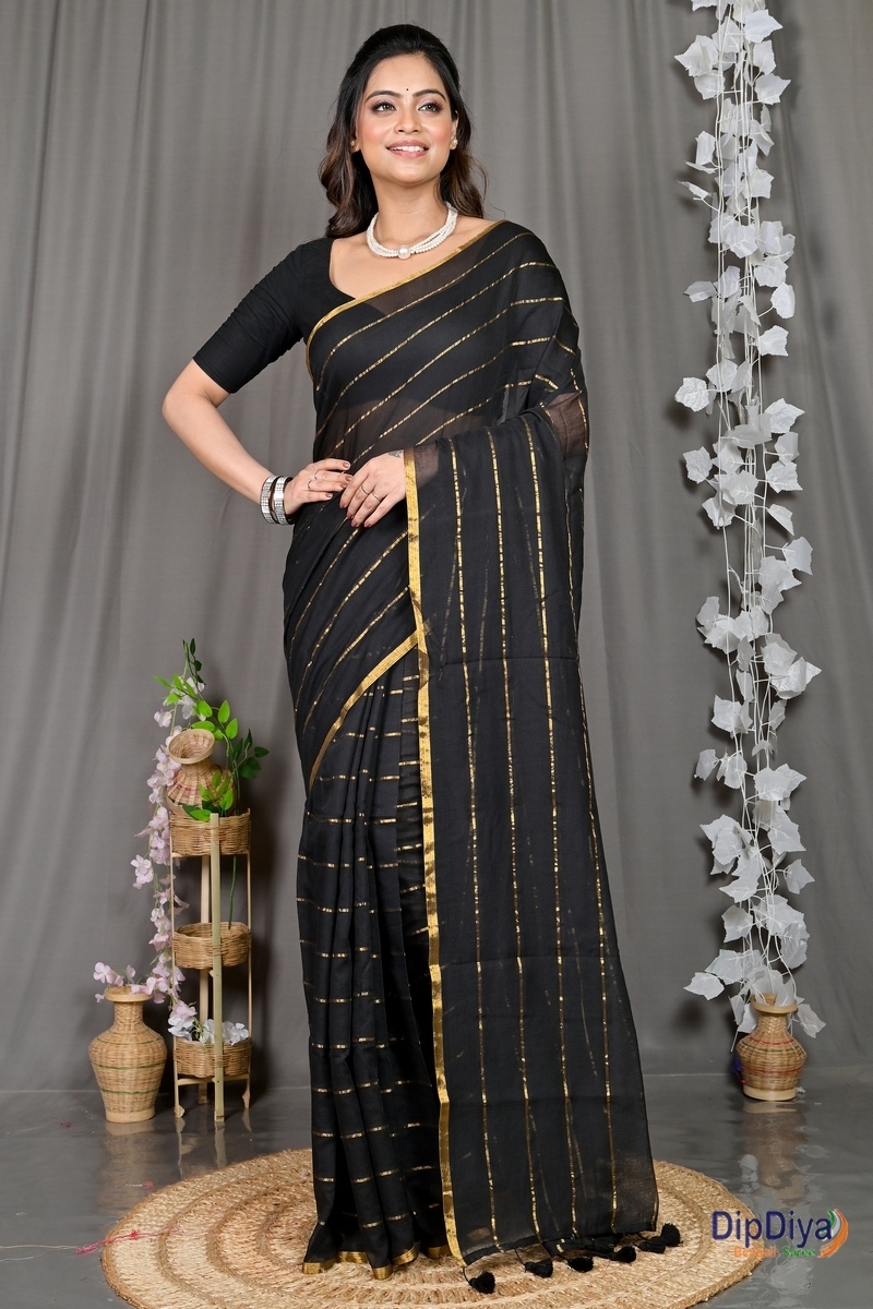 Black Mal Cotton Pari Hand Loom Saree (312)