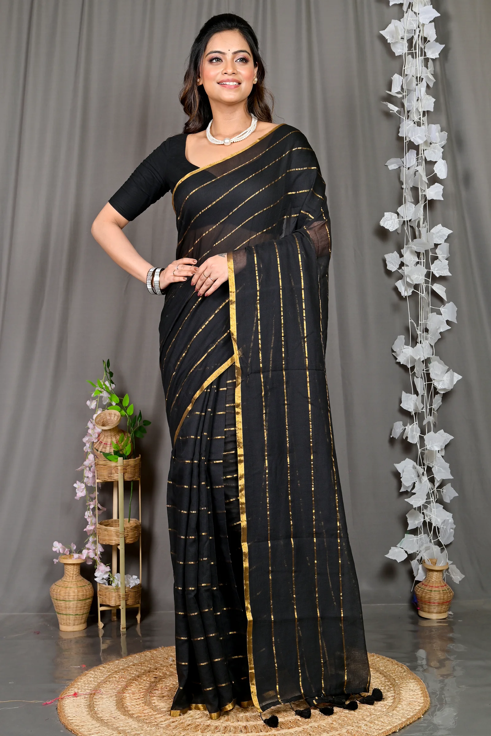 Black Mal Cotton Pari Hand Loom Saree (312)