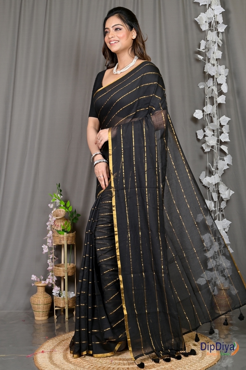 Black Mal Cotton Pari Hand Loom Saree (312)
