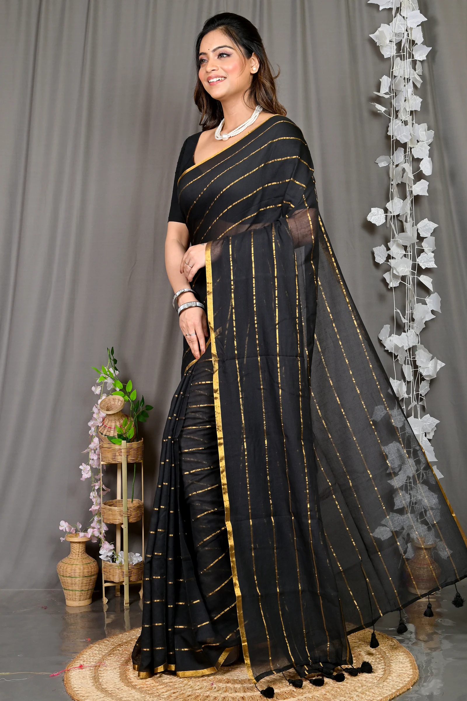 Black Mal Cotton Pari Hand Loom Saree (312)