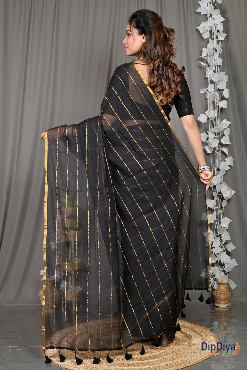 Black Mal Cotton Pari Hand Loom Saree (312)