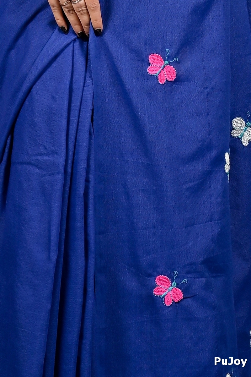 Naby Blue Blended Cotton Foyeli Embroidery Handloom saree (3123)