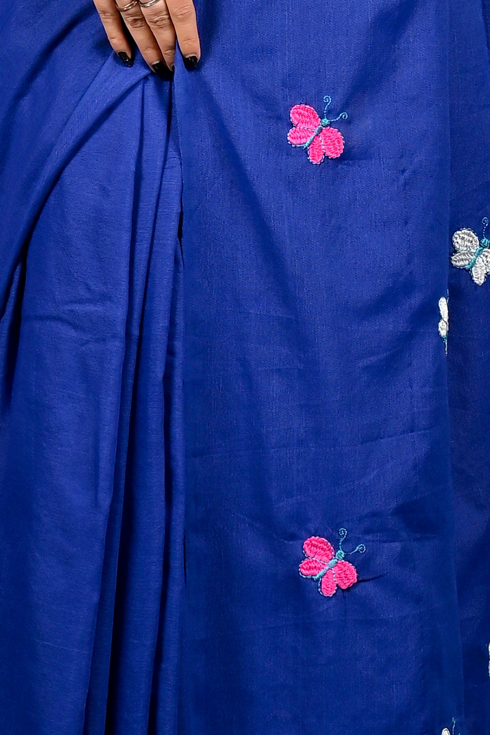 Naby Blue Blended Cotton Foyeli Embroidery Handloom saree (3123)