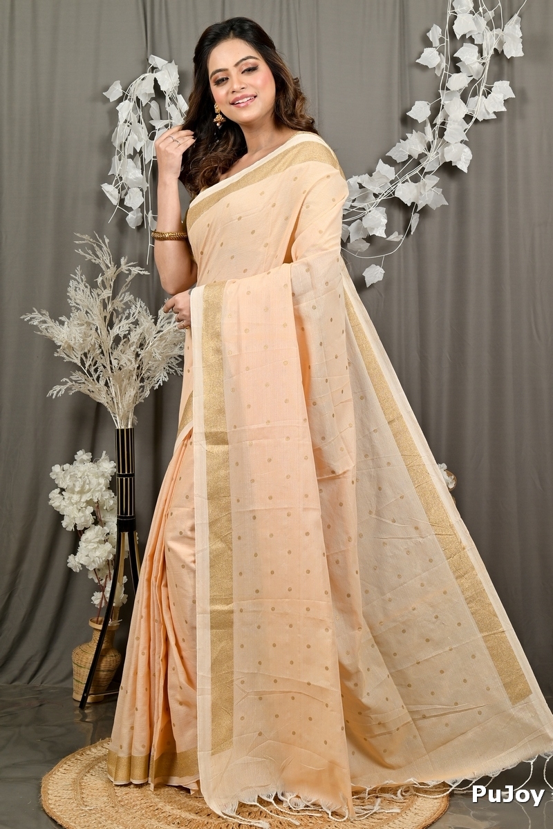 Cream Pure Cotton Foyma Tant Saree Print (3124)