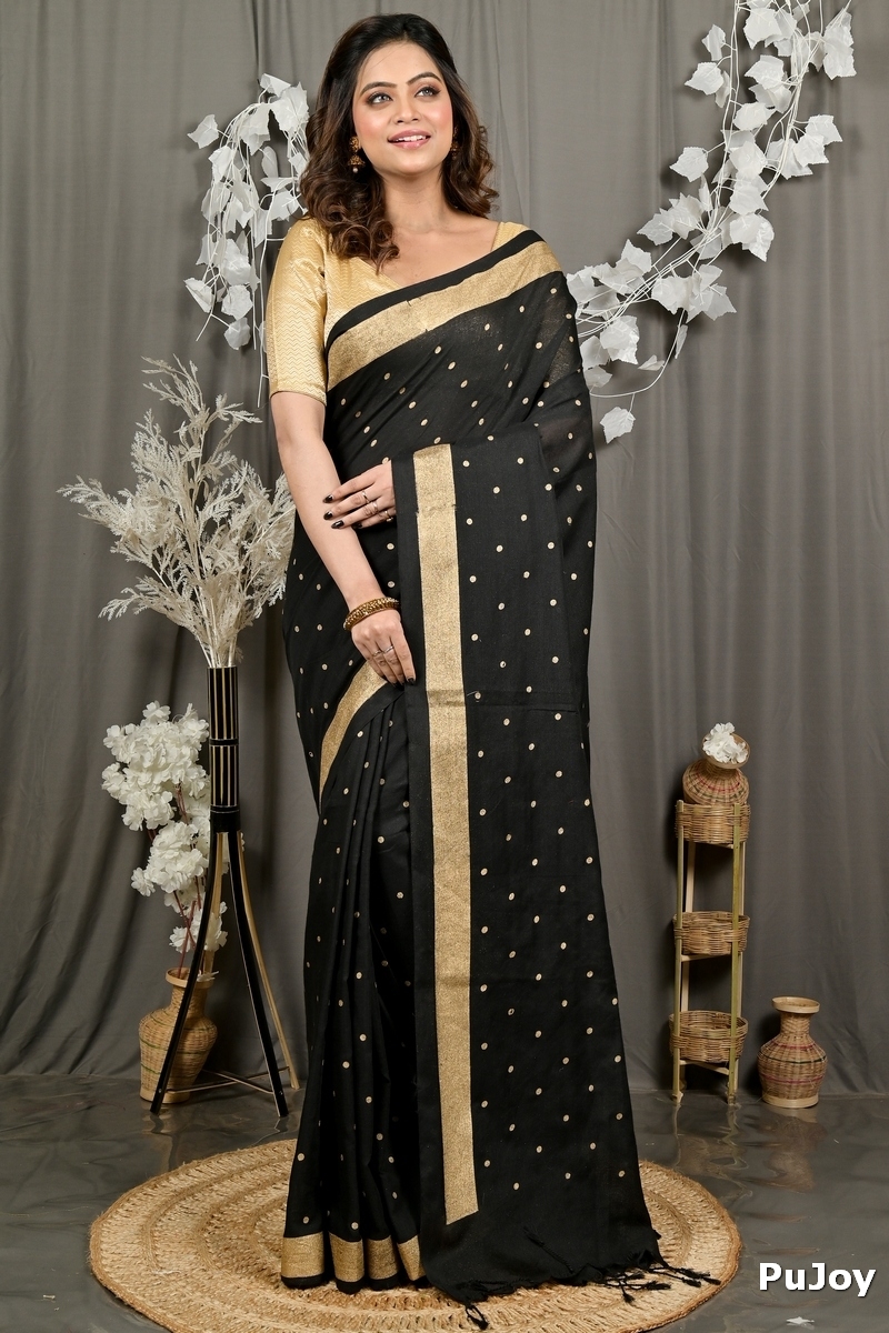 Black Pure Cotton Foyma Tant Saree Print (3125)