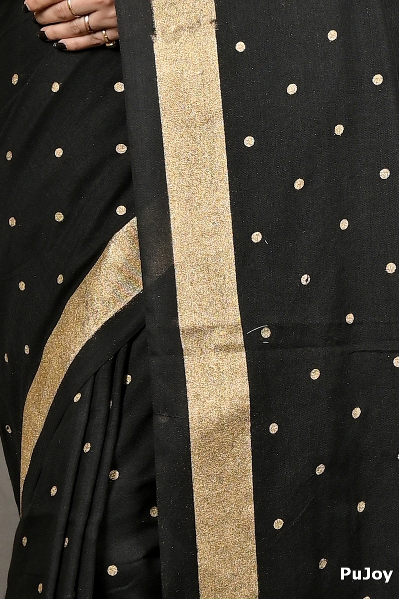 Black Pure Cotton Foyma Tant Saree Print (3125)
