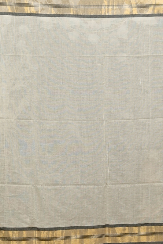 White Brown Cotton Sofeda Hand Loom Saree (3126)