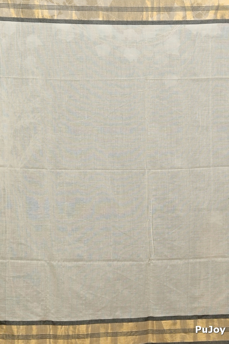 White Brown Cotton Sofeda Hand Loom Saree (3126)