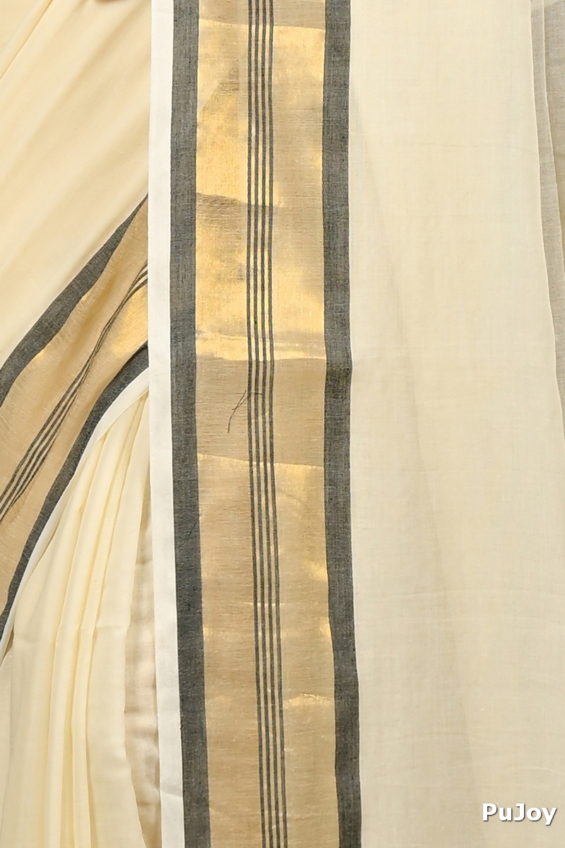 White Brown Cotton Sofeda Hand Loom Saree (3126)