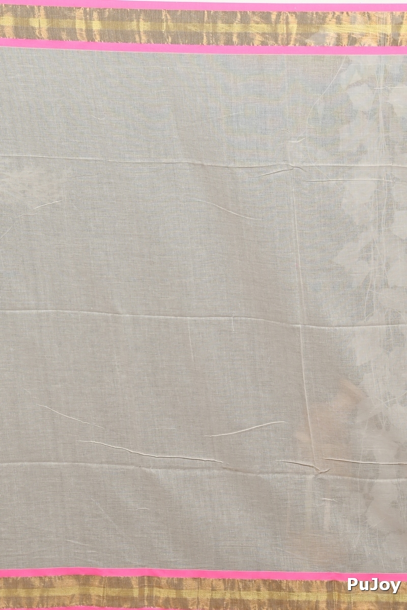White Pink Cotton Sofeda Hand Loom Saree (3127)