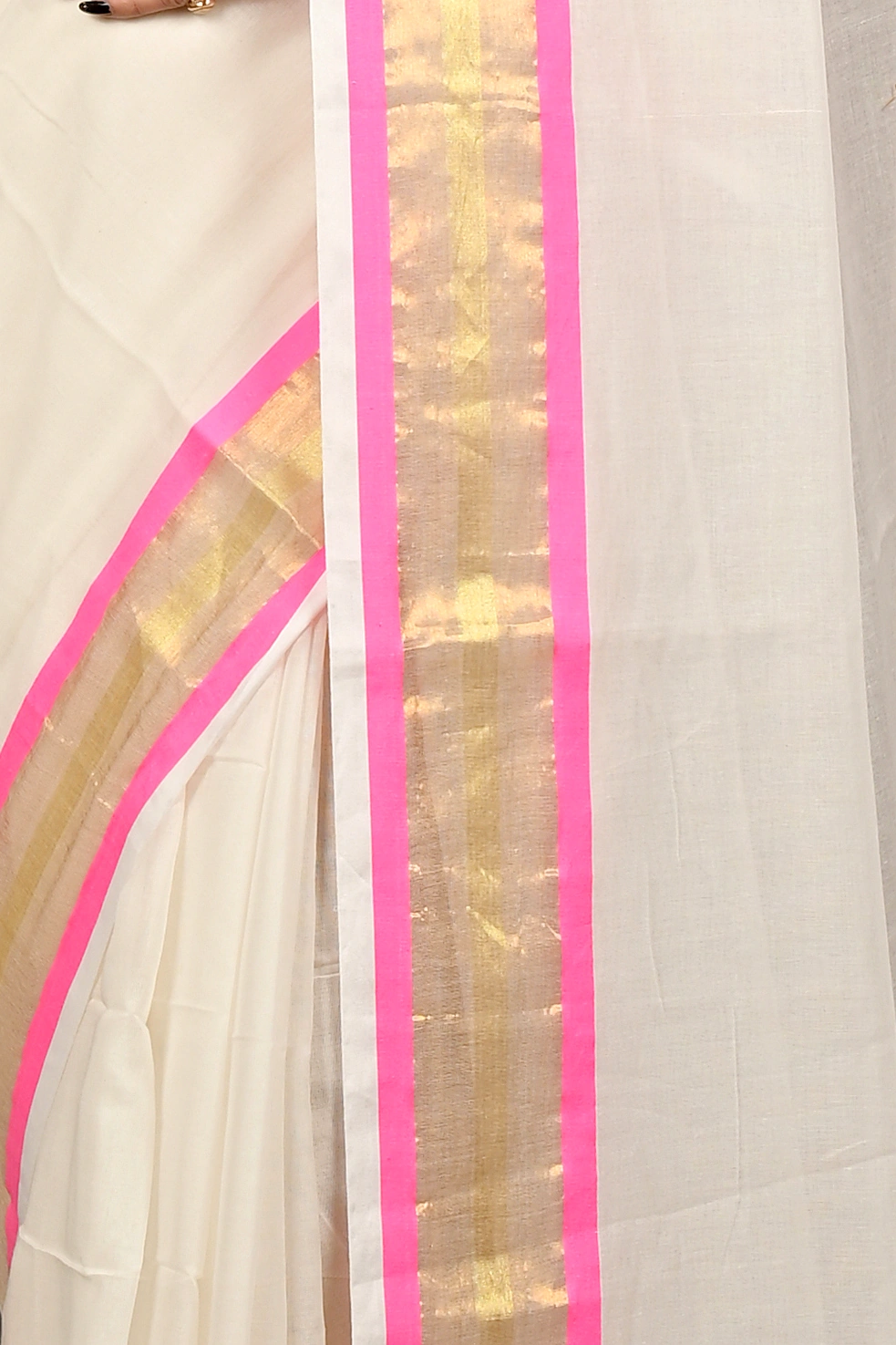 White Pink Cotton Sofeda Hand Loom Saree (3127)