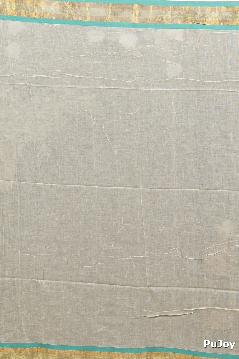 White Gold Cotton Sofeda Hand Loom Saree (3128)