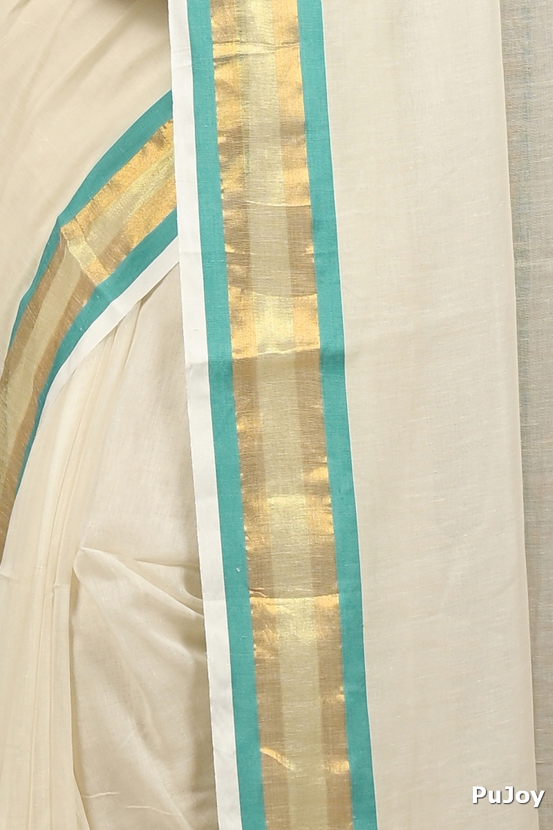 White Gold Cotton Sofeda Hand Loom Saree (3128)