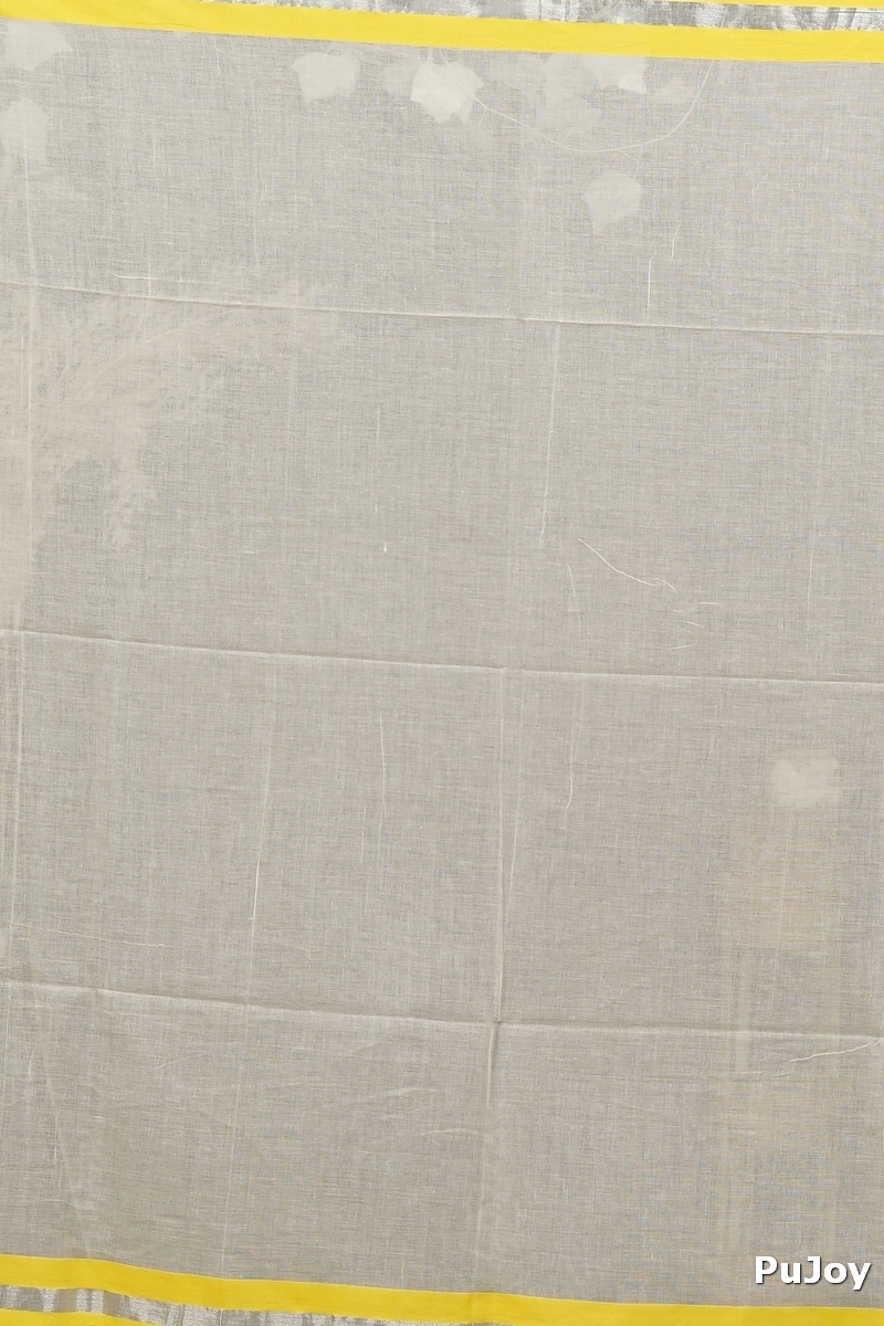 White Yellow Cotton Sofeda Hand Loom Saree (3129)