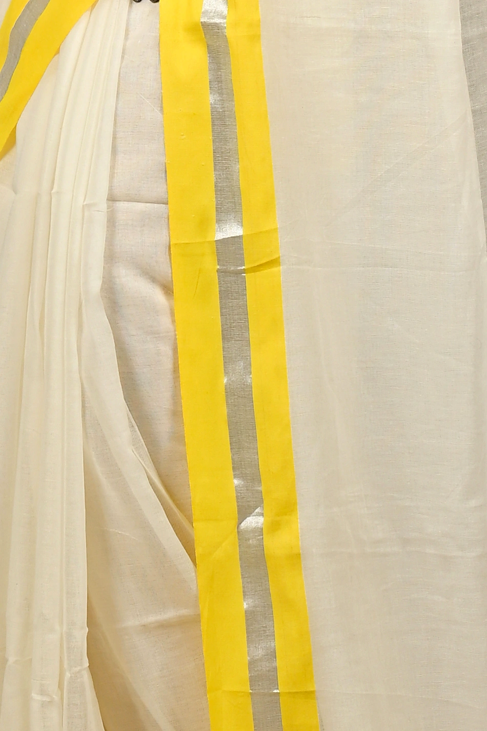 White Yellow Cotton Sofeda Hand Loom Saree (3129)