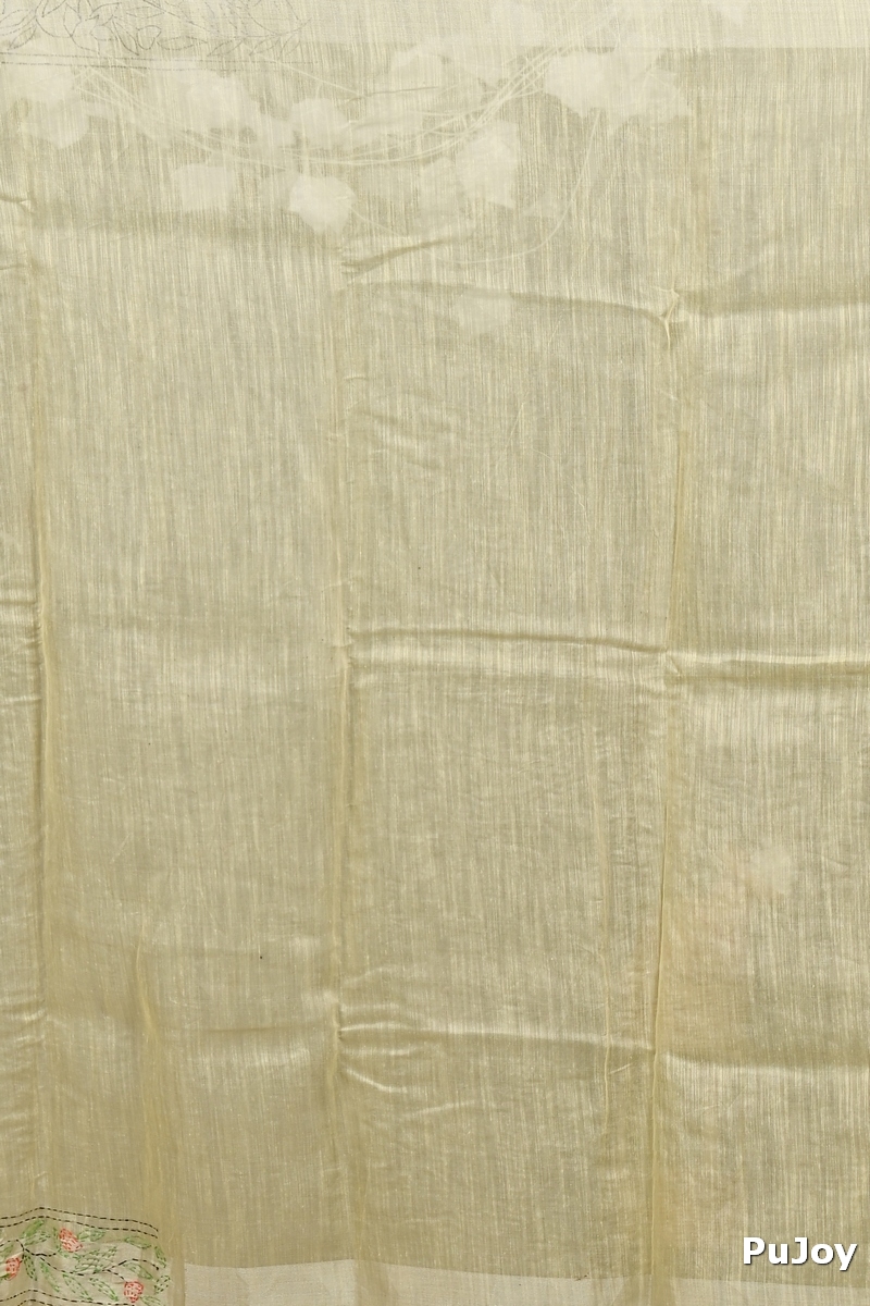 Off Whnite Cotton Varitikath Kantha Stitch Saree (3130)
