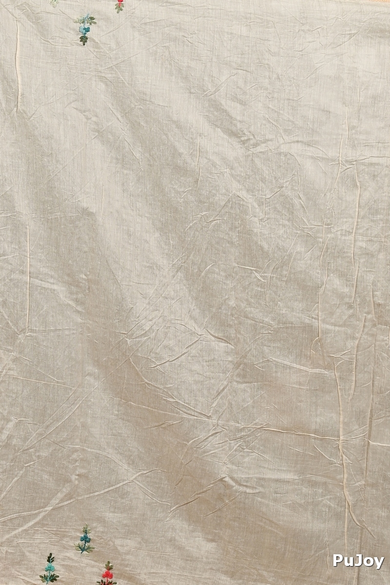 Cream Cotton Varitikath Kantha Stitch Saree (3136)