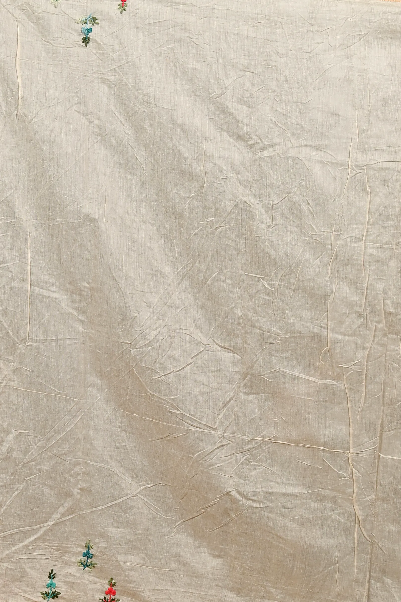 Cream Cotton Varitikath Kantha Stitch Saree (3136)
