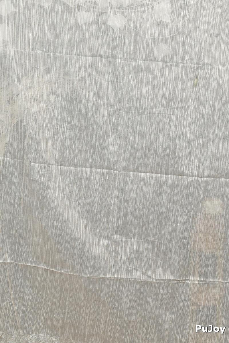 White Blended Cotton Anito Hand Painted Saree (3137)
