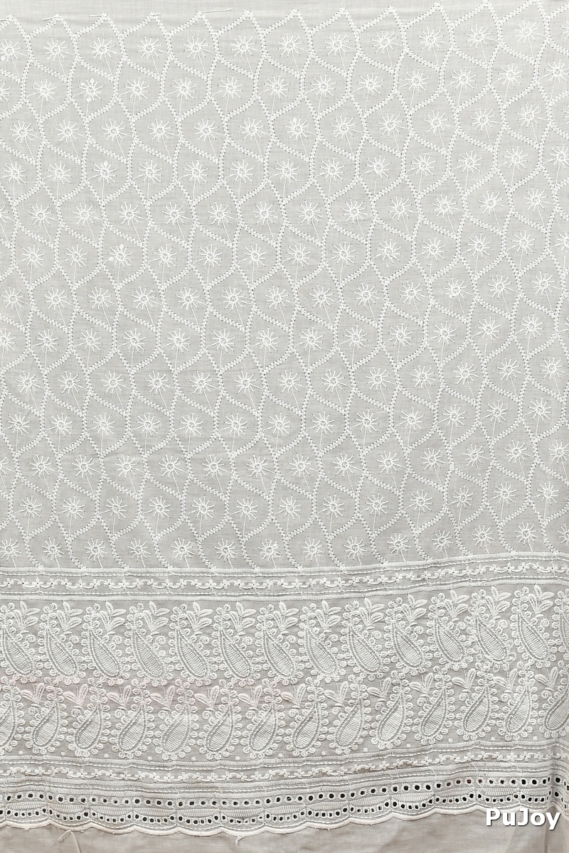 White Red Pure Cotton Borma Hand Loom Saree (3138)