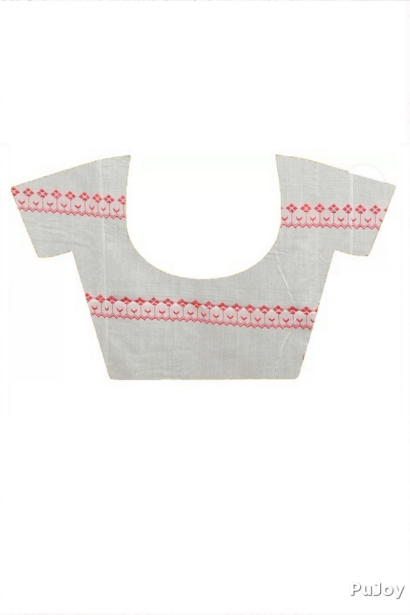 White Red Pure Cotton Borma Hand Loom Saree (3139)