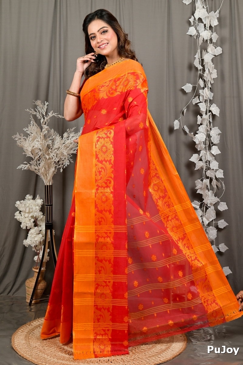 Red Pure Cotton Heruka Tant Saree (3140)