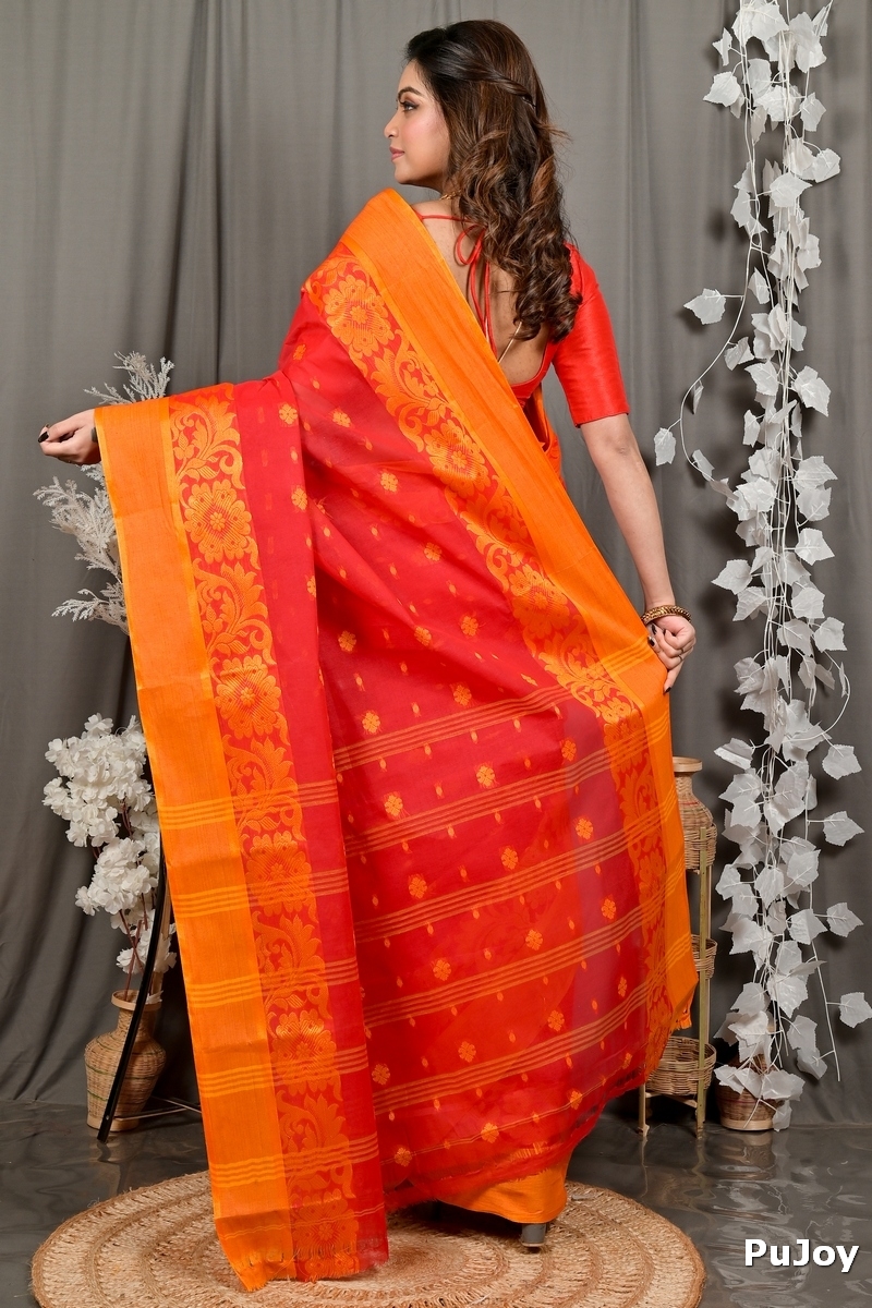 Red Pure Cotton Heruka Tant Saree (3140)