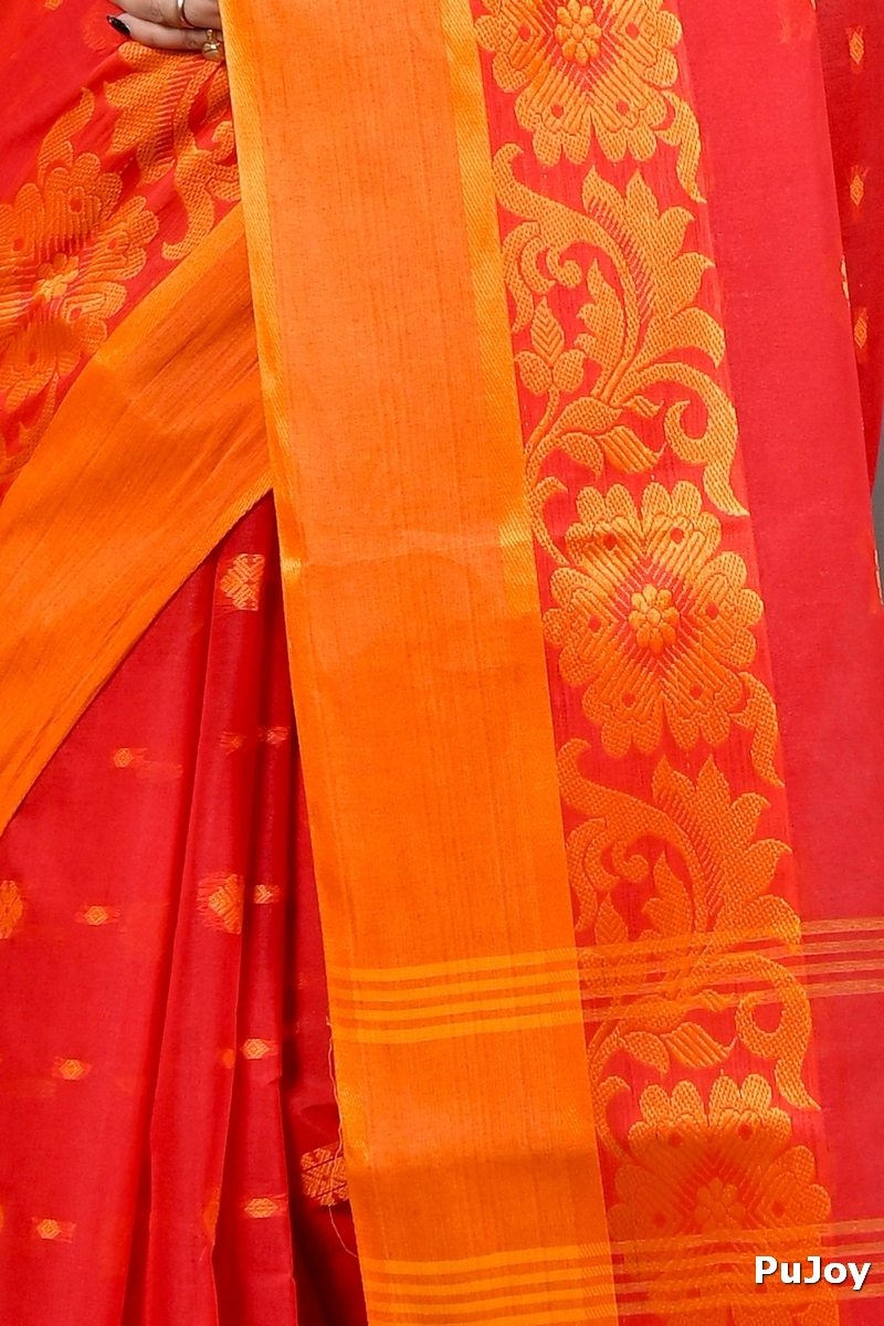 Red Pure Cotton Heruka Tant Saree (3140)