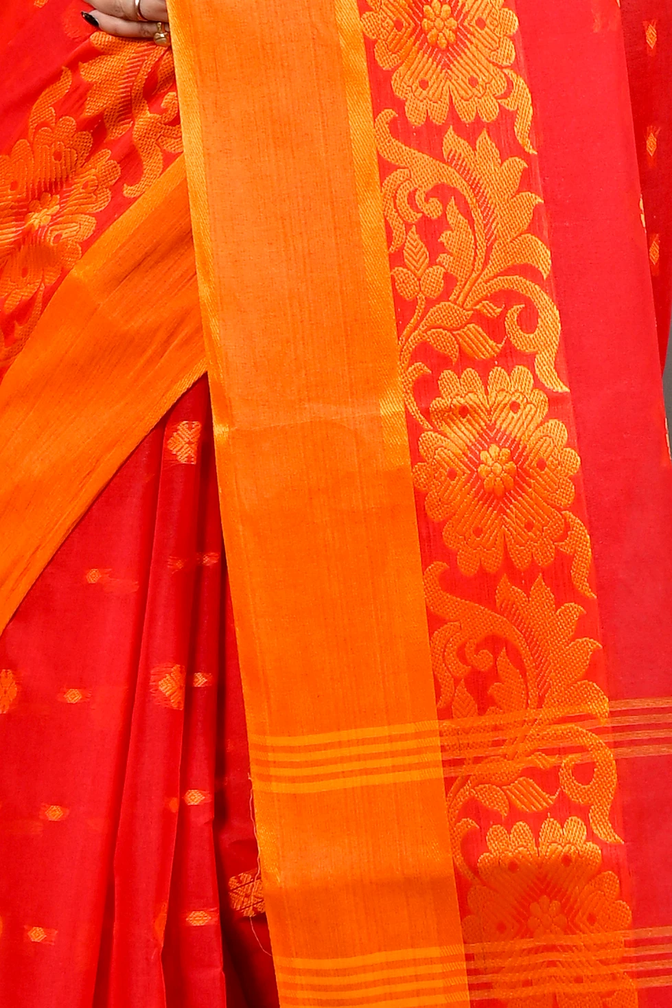 Red Pure Cotton Heruka Tant Saree (3140)
