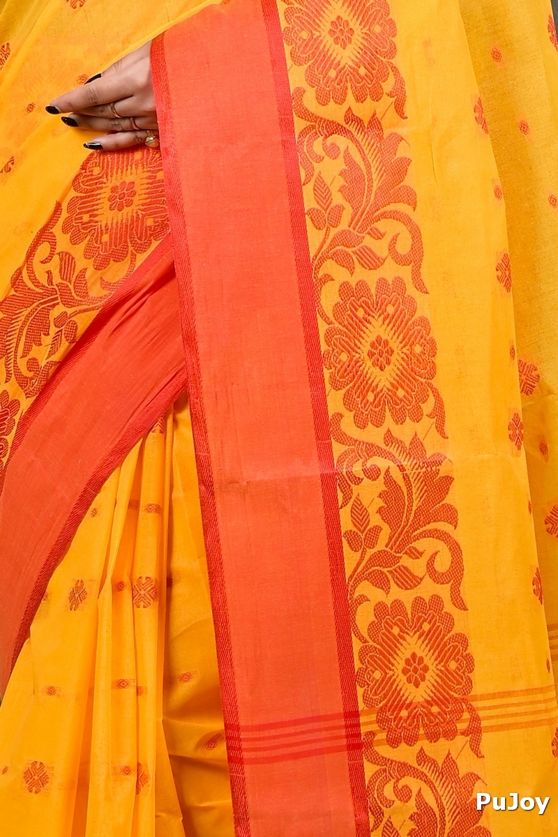 Yellow Red Pure Cotton Heruka Tant Saree (3141)