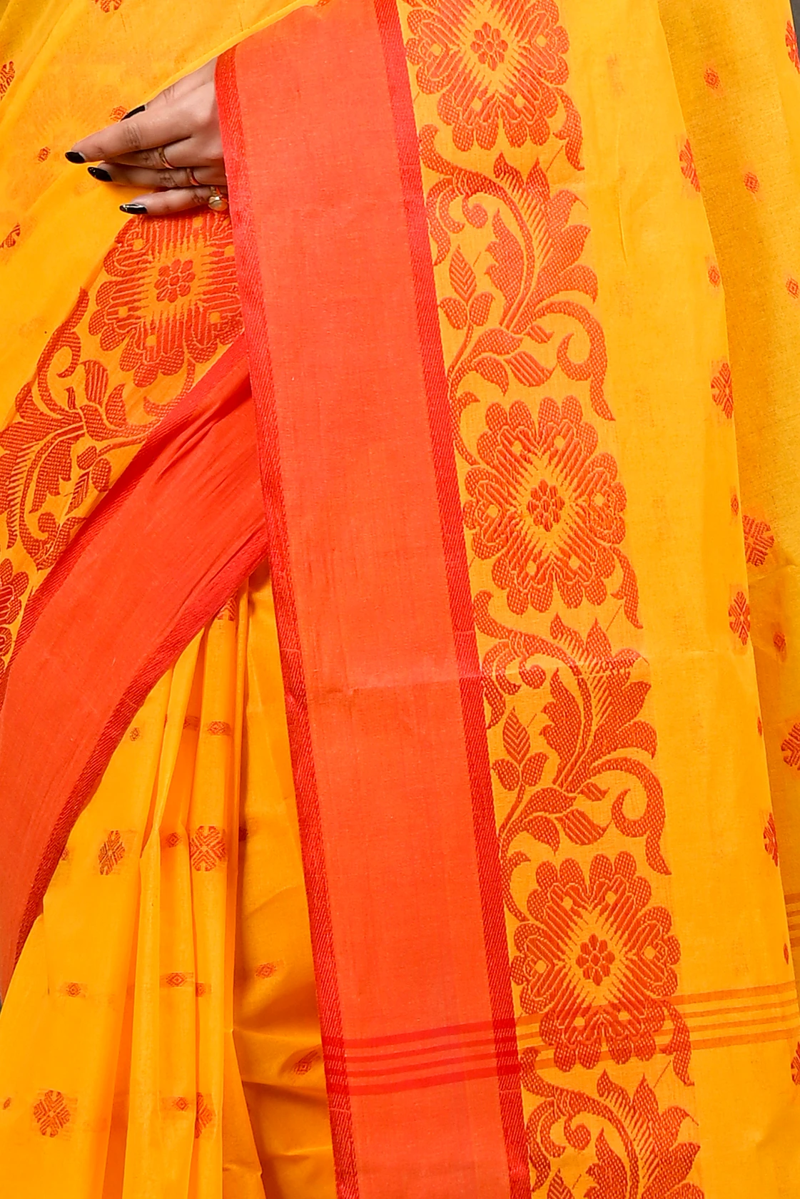 Yellow Red Pure Cotton Heruka Tant Saree (3141)