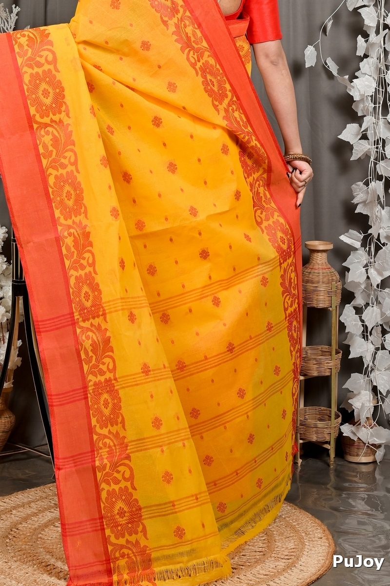 Yellow Red Pure Cotton Heruka Tant Saree (3141)