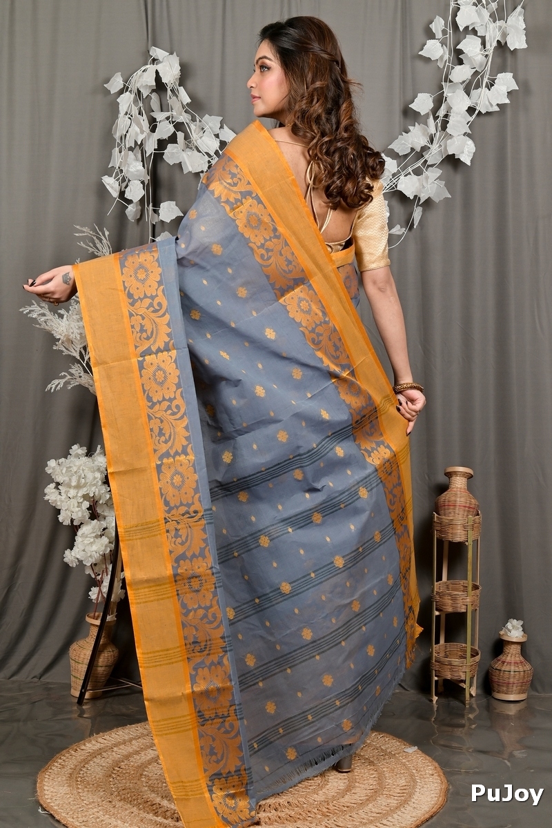 Grey Pure Cotton Heruka Tant Saree (3142)
